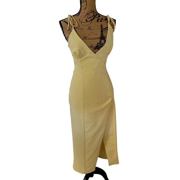 Revolve Camila Coelho Aaliyah Sleeveless Midi Dress Butter Yellow Stretch US -S - Picture 3 of 11